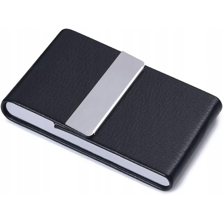 Portofel pentru carduri, din piele ecologica, negru, capacitate 20 carti, dimensiuni 9,6x6,2x1,8cm, elegant
