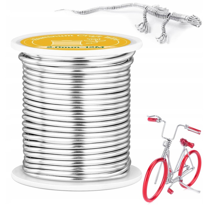 Set de sarma de aluminiu pentru artizanat, 12m, 2mm, rezistent, elastic, 5,5x5cm