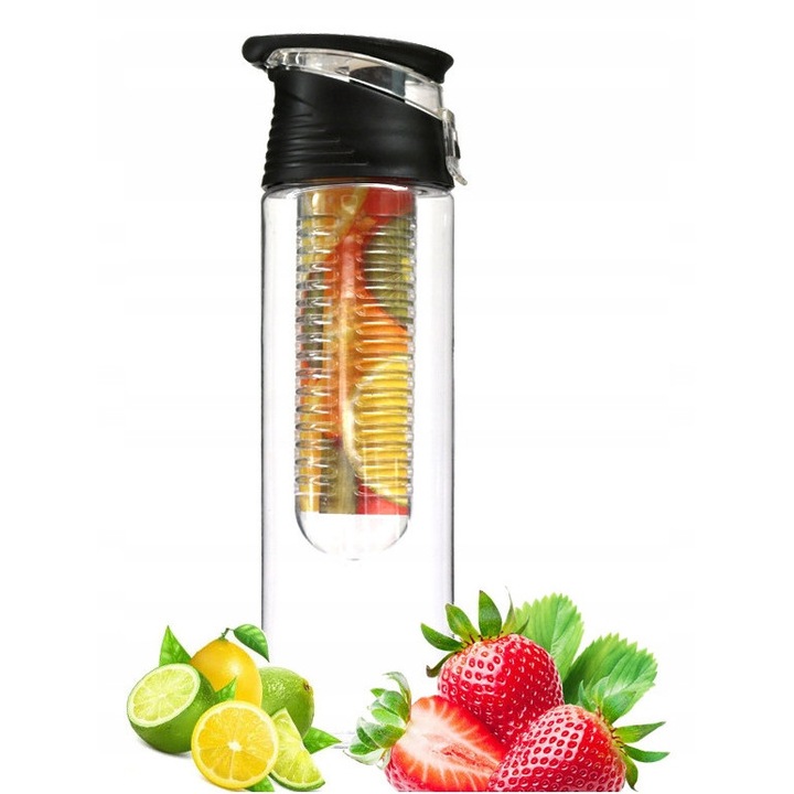 Sticla pentru apa 800ml, fara marca, cu compartiment pentru fructe, 25x7cm