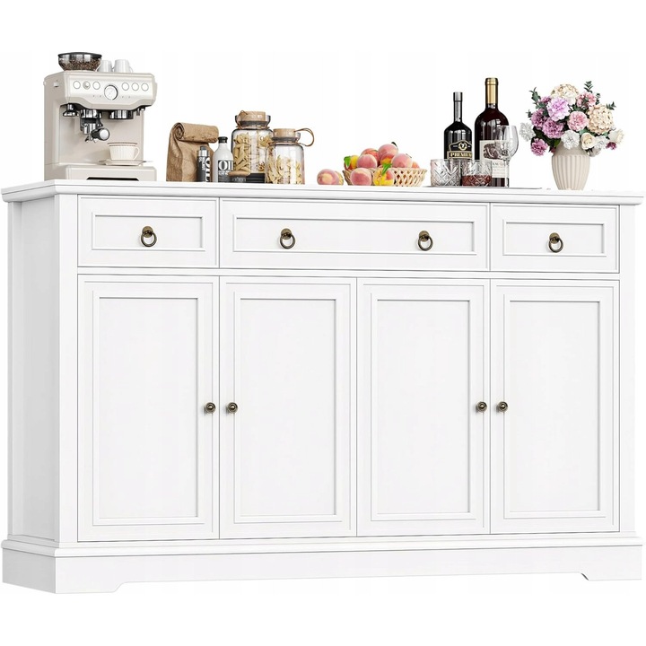 Set de mobilier bucatarie, 134cm, alb, MDF cu metal, design clasic, multifunctional