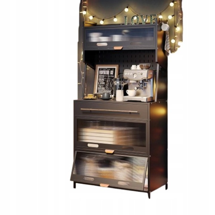 Comoda moderna cu blat de lucru, 80x42x168cm, neagra, cu sufla si rafturi