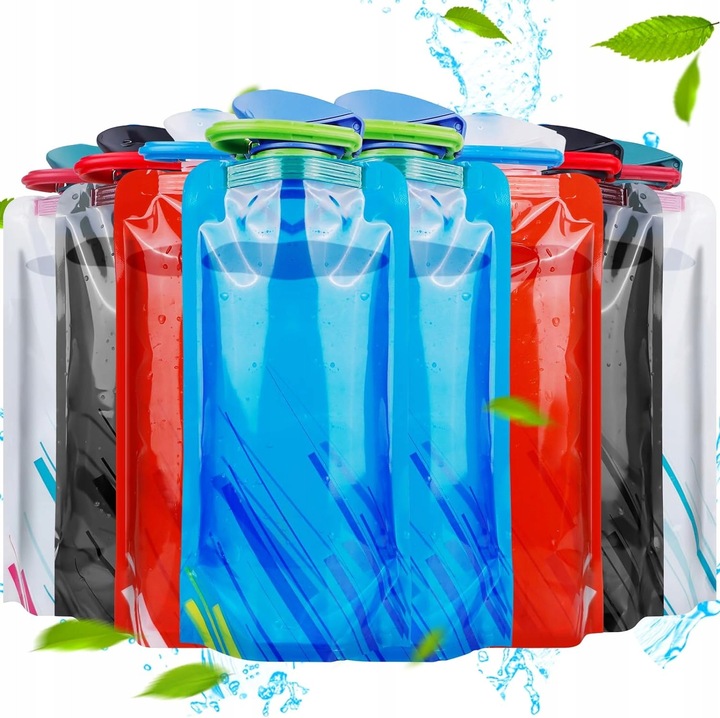 Комплект 2 сгъваеми бидона 700 мл, червен, бял, черен, син