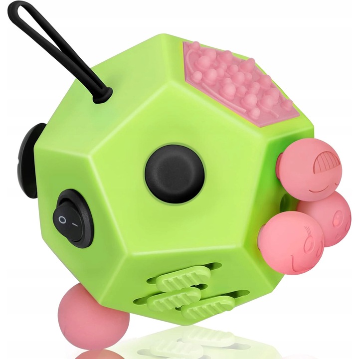 Antistressz kocka, 12 funkció, többszínű, kompakt