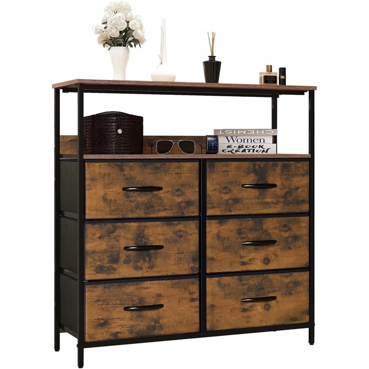 Comoda cu 6 sertare, design modern, 80x30x84cm, multicolor, pentru salon sau birou