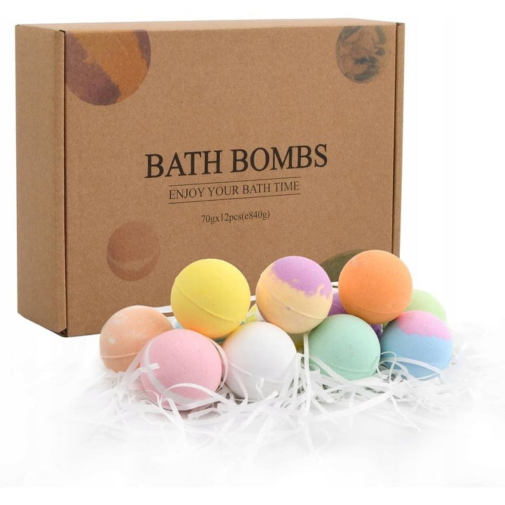 Set 12 bombe de baie, diverse arome, 70g, 4,8cm