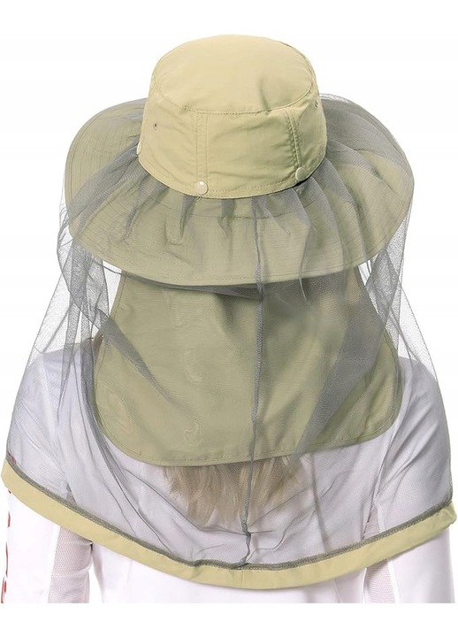 Palarie de soare cu plasa anti-insecte, protectie UV UPF 50+, unisex, 8,5cm bor, 30cm panou gat, usoara