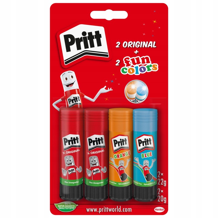 4x Pritt stift ragasztó, 22g, átlátszó, oldószermentes, 97% természetes összetevő
