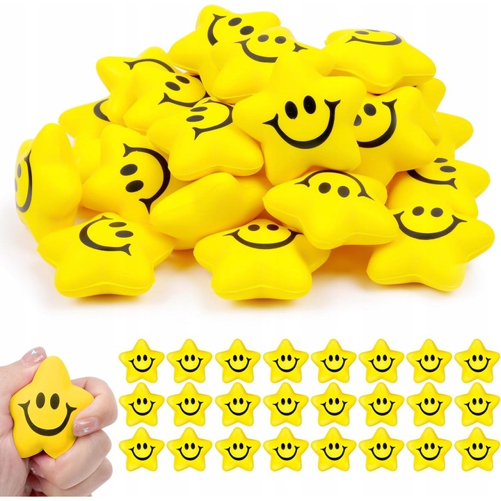 Set 24 mingi antistres, design stea, culoare galbena, dimensiune 5,2x5,2x5,2cm