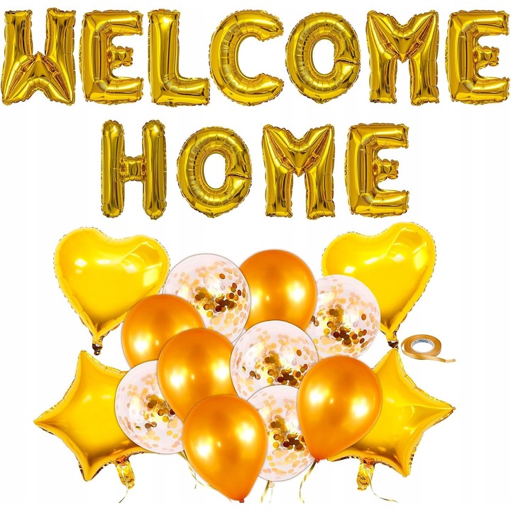 Dekoratív léggömb szett, 16 darabos, arany, univerzális használatra