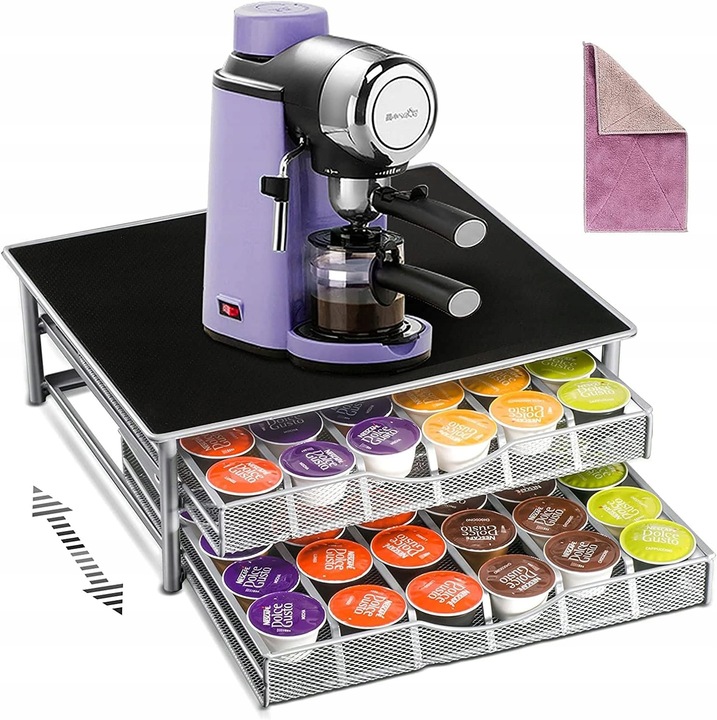 Stativ pentru capsule de cafea, 2 niveluri, 72 capsule, metal, negru, 39x35x13,8cm