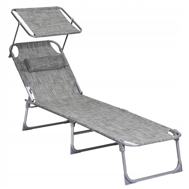 Сив метален шезлонг Songmics, 4 позиции за регулиране, размери 17x53x73см, капацитет 150кг