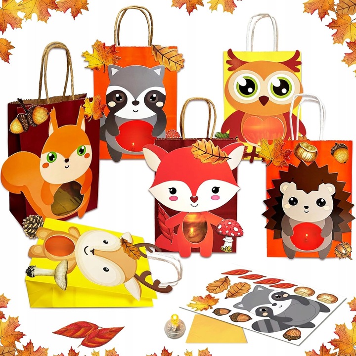 Set 6 Lampioane DIY pentru Copii cu LED, Decoratiuni de Toamna, Multicolor