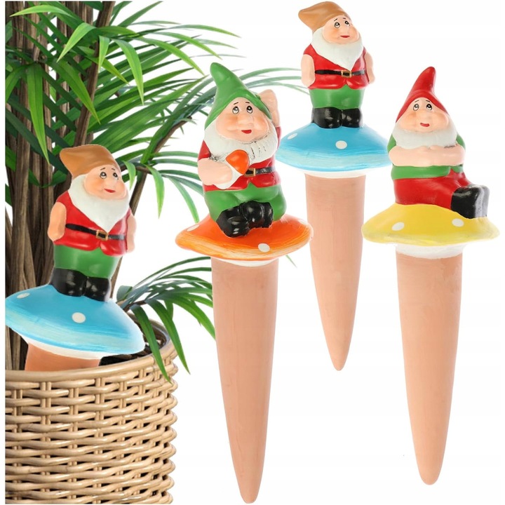 Set 3 dozatoare auto de udare pentru flori, design gnomi, teracota, 21cm, 45ml