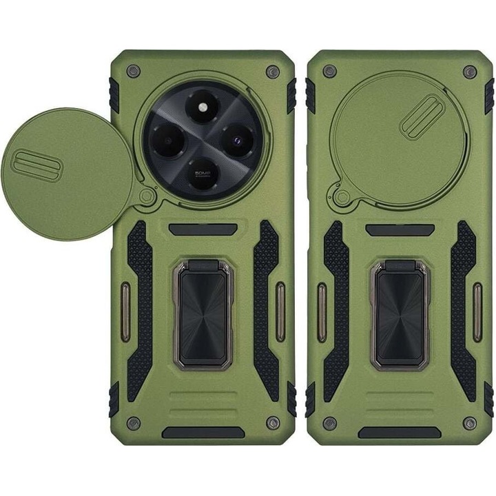 Husa telefon Sonique Ring Armor CamShield pentru Xiaomi Redmi 14C 4G / Poco C75 4G / Redmi A4 5G, TPU + PC, protectie soc, culoare kaki