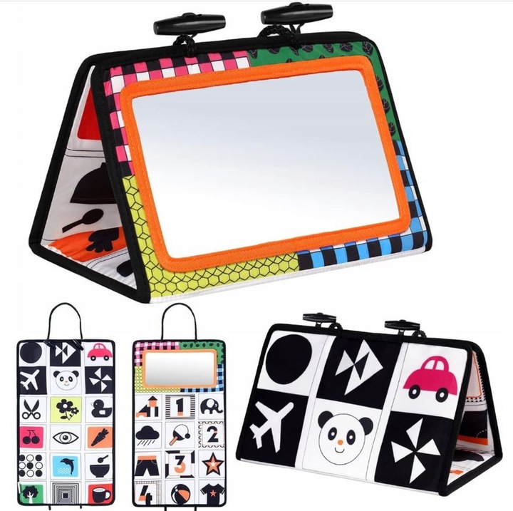 Puha szenzoros könyv tükörrel, fekete-fehér, babáknak