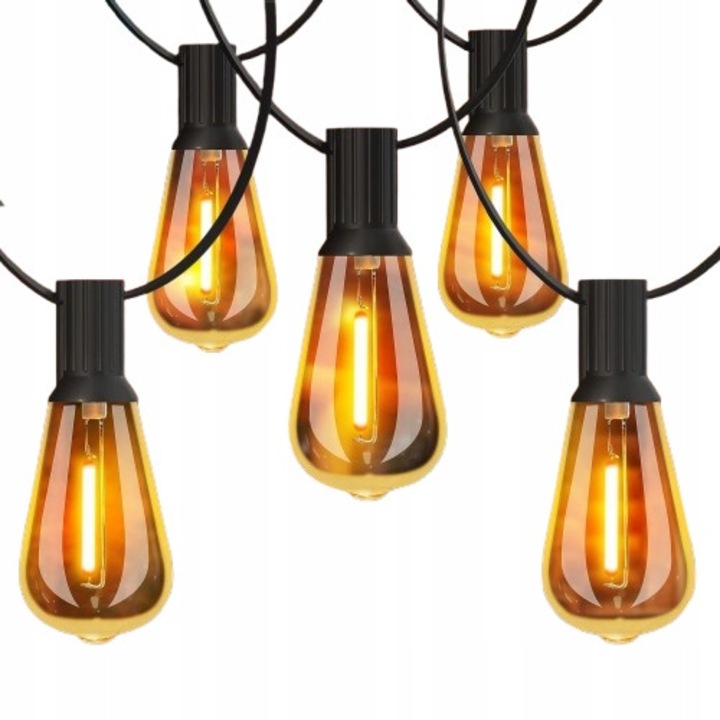 Ghirlanda solara LED ST38, 60 becuri, culoare calda 2200K, rezistenta la apa, set de 8 pasme