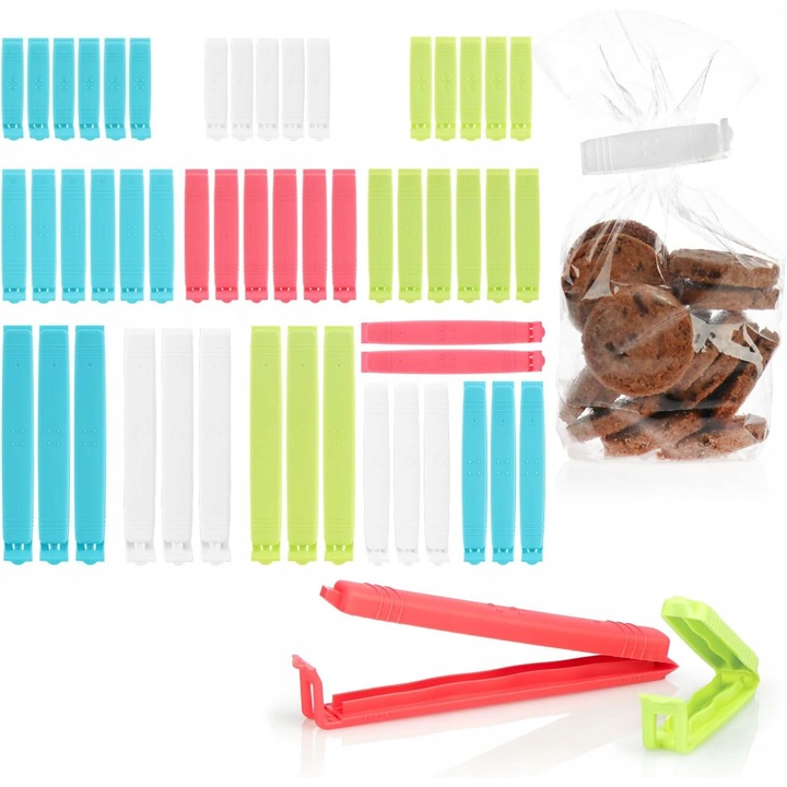 Set 54 klipsuri de inchidere pentru pungi alimentare, multicolor, 6-14 cm