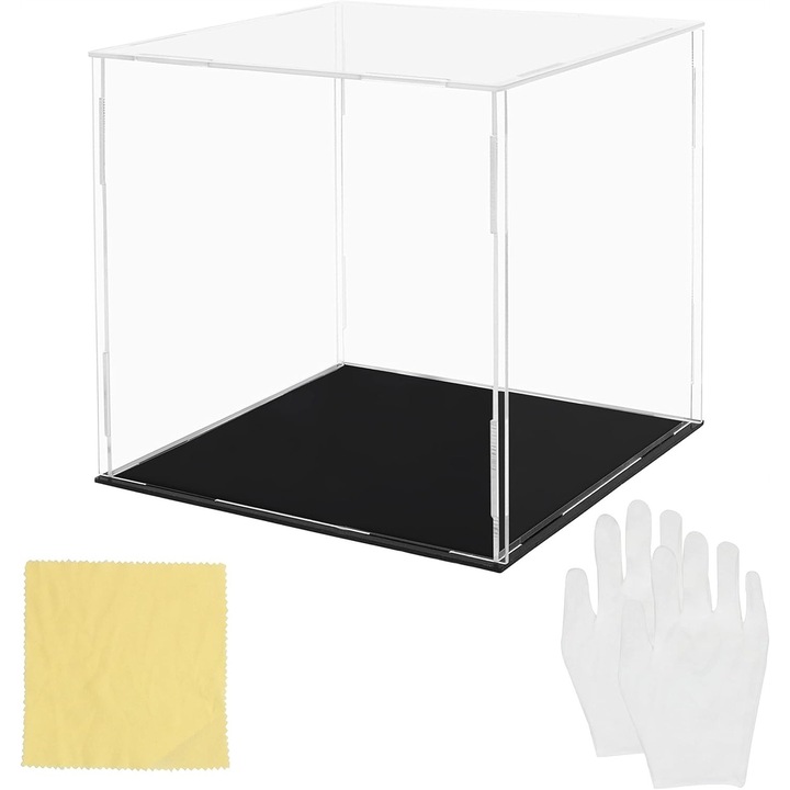 Gablota acrilica, set cu manusi si stergator, 15x15x15cm, neagra
