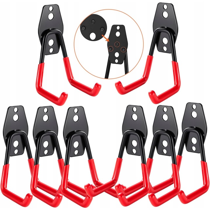 Garázskarikák, 8 db, piros, fém, műanyag, egyszerű szerelés