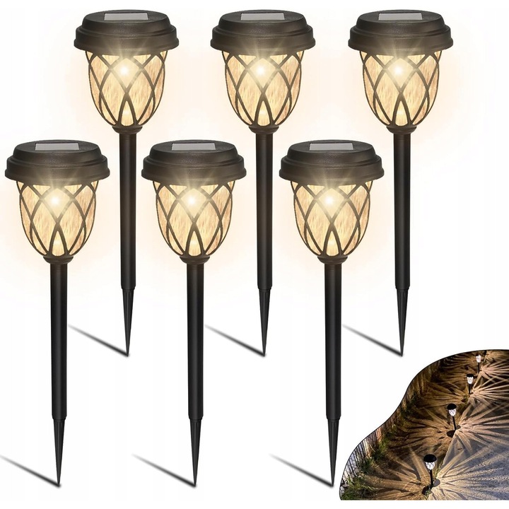Set 6 lampi solare LED, efecte luminoase romb, rezistente la apa, montaj simplu