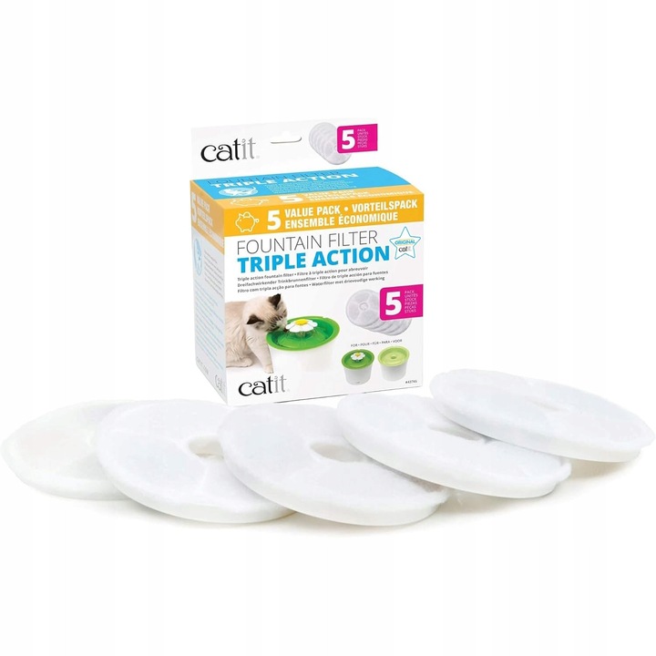 Filtre Catit pentru Fontana Kwiatowa, set 12 bucati, alb, cu baza din plastic