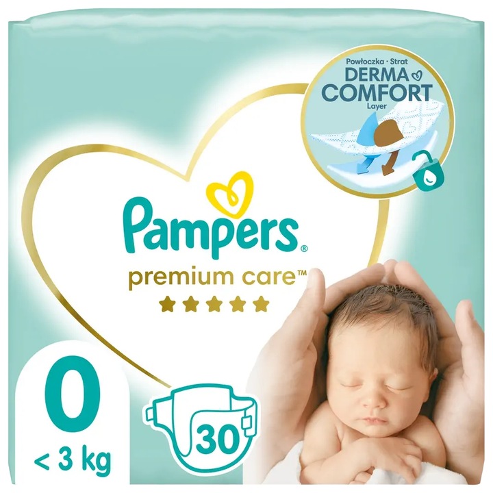 Пелени Pampers Premium Care, комплект 30 броя, размер 0, бели