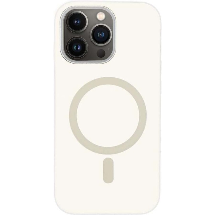 Husa telefon Sonique MagTouch pentru Apple iPhone 13 Pro Max, MagSafe, silicon lichid, alb