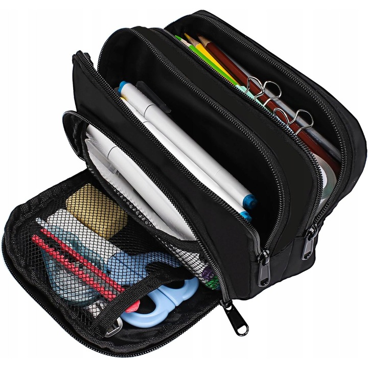 Nagy tolltartó 3 rekesszel, fekete, poliészter, 21x8x13cm, multifunkcionális