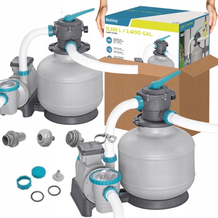 Pompa filtranta pentru piscina, Bestway, 11355 l/h, 36 kg nisip, 65,8x61x48,2 cm, set complet