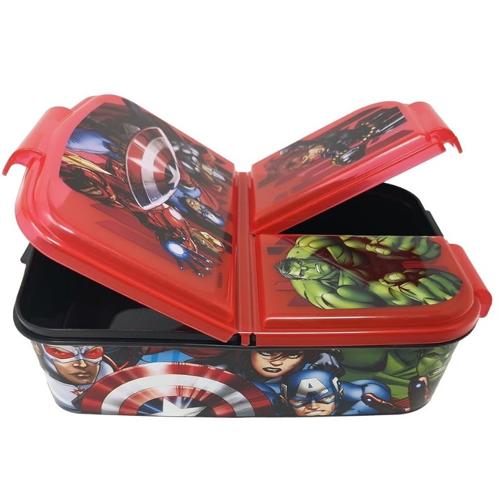 Cutie alimentara pentru pranz, 1400 ml, 3 compartimente, fara BPA, 18x14x7 cm, multicolor