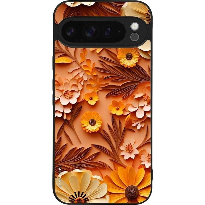 Husa telefon Sonique 3D Flower Series, portocalie, pentru Google Pixel 9 Pro XL 5G, silicon, design modern, protectie antisoc.