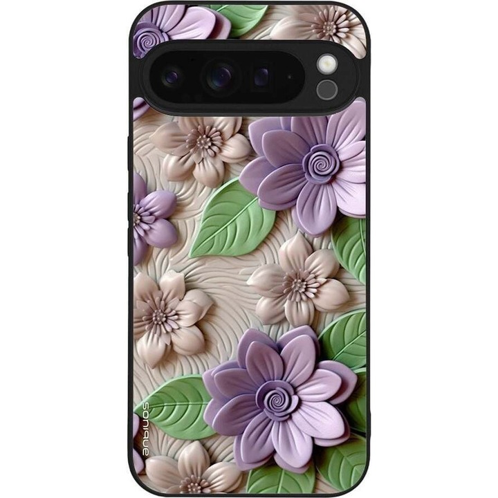 Husa telefon Sonique 3D Flower Series, protectie antisoc, design 3D, violet, pentru Google Pixel 9 Pro XL 5G