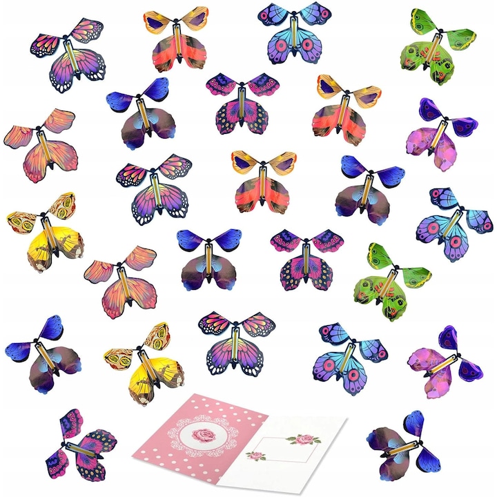 Set 25 fluturi zburatori, biodegradabili, design atractiv, multicolor