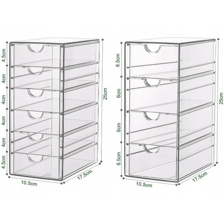 Organizatoare transparente pentru birou/ cosmetice, set 2 bucati, 10 sertare, 21x25x17,5cm