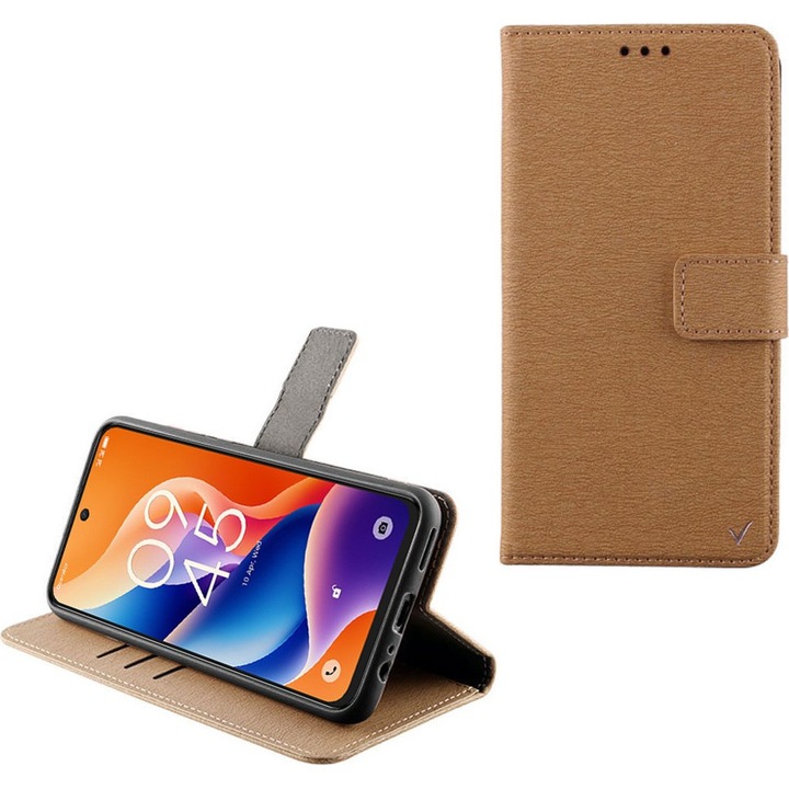 Husa telefon Volte-Tel Allure Magnet Book Stand Clip, aurie, pentru TCL 605/60 SE 6.67"