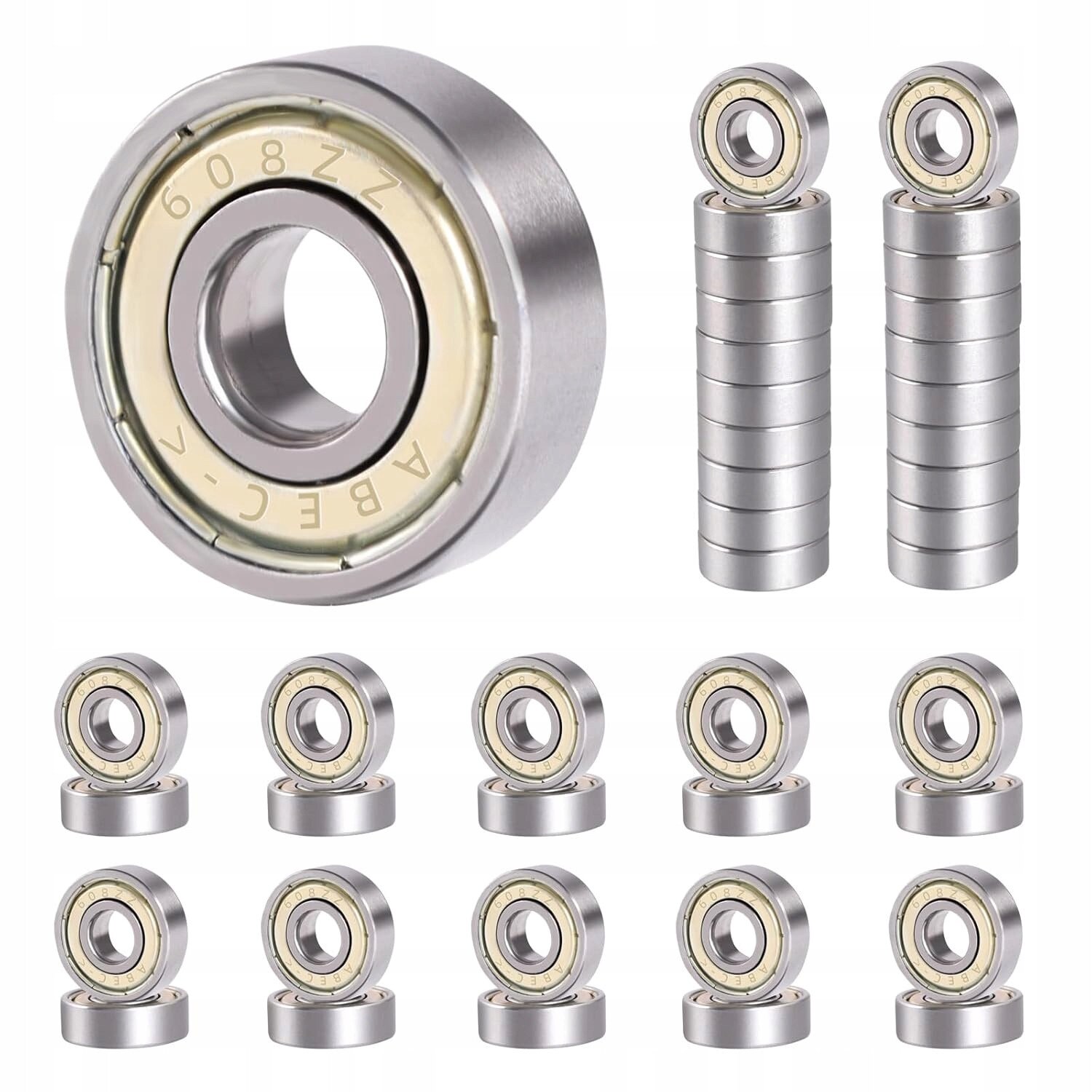 Set 4 rulmenti pentru skateboard/role, 608 ZZ, Otel, 8 x 22 x 7 mm