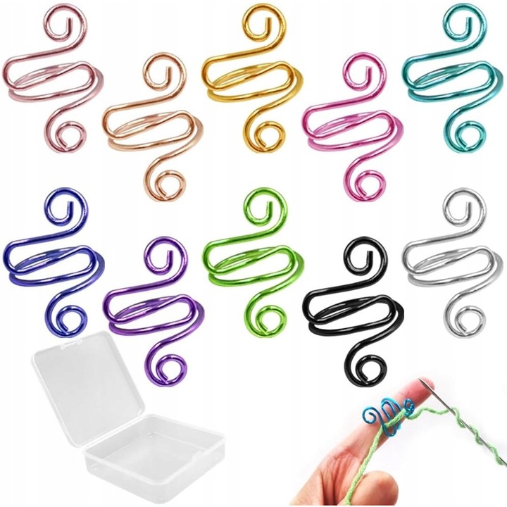 Set de 10 inele reglabile pentru crosetat, multicolor, material elastic