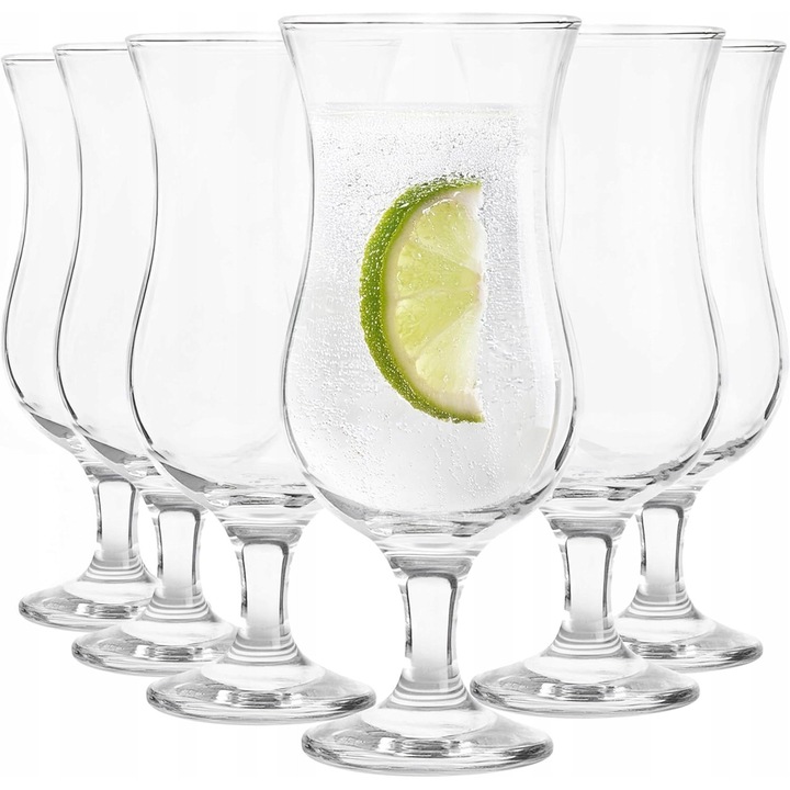 Set pahare cocktail, 6 bucati, 350 ml, design elegant, sticla transparenta, 19,5x8,1cm