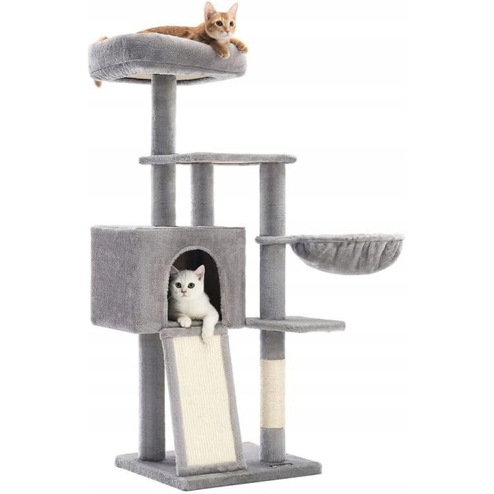 Драскалка за котки, Feandrea, 135 см, многостепенна, 4 нива, светлосива