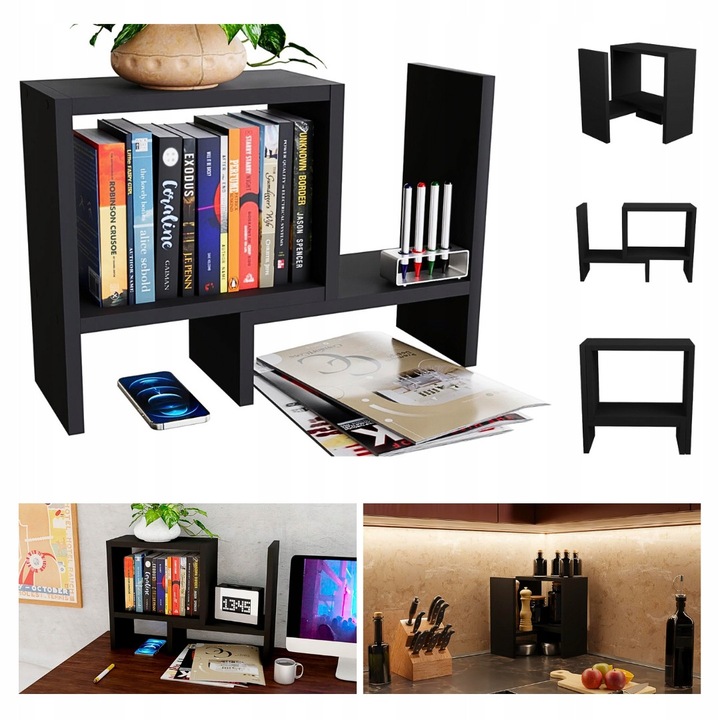 Raft reglabil, organizer birou, set 2 piese, multicolor, 30x45cm