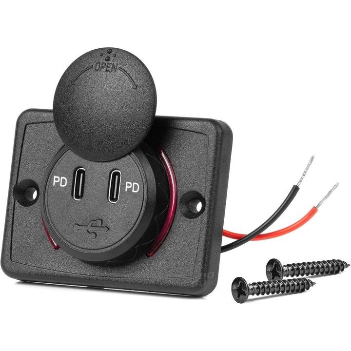 Priza cu 2 porturi USB, AMIO, Negru