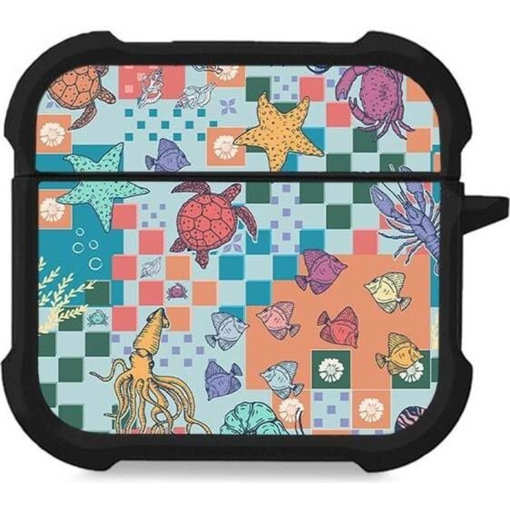 Sonique Theke Silikones Ocean Series pentru AirPods 4, design oceanic, protectie antisoc, multicolor