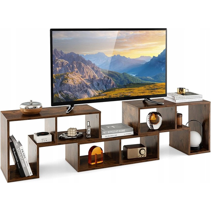 Moduláris TV szekrény, 3 elemes, kihúzható 134x180cm, akár 65 hüvelykes tévékhez, fa színű