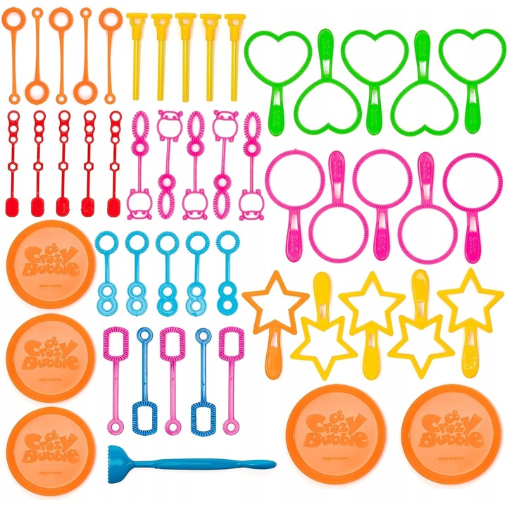 Szappanbuborék készítő szett, 50 darabos, változatos formák, többszínű