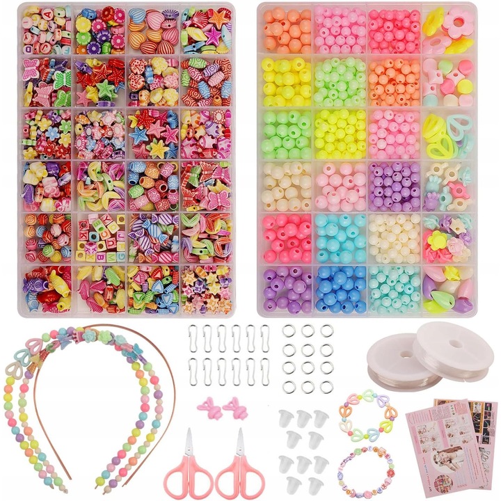 Set de artizanat bratari, 1000 de margele, diverse forme, 30x20x5cm