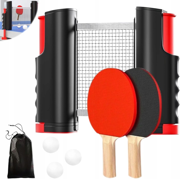 Set tenis de masa, 2 palete, 3 mingi, plasa, geanta transport, 26x16x9cm