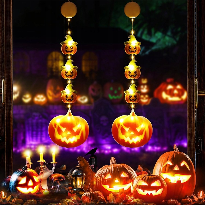 Set 2 lumini decorative LED, pentru Halloween, model dovleac