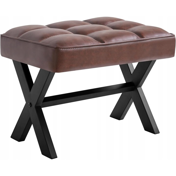 Taburet, maro, 28x28x26,5cm, design elegant, piele ecologica