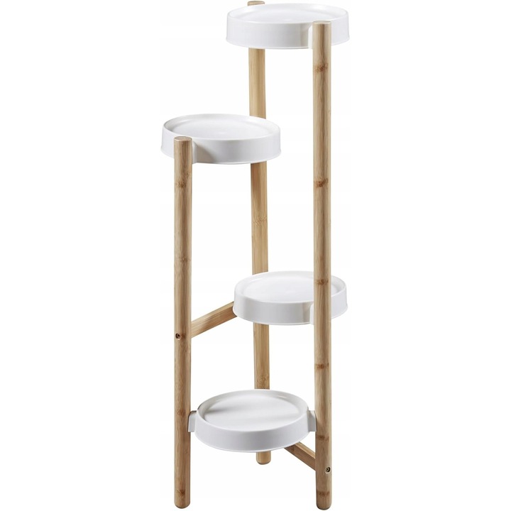 Stojak pentru plante, 4 niveluri, bambus natural si alb, 85x32x32cm