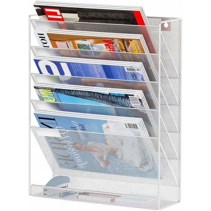 Organizator documente suspendat A4, 6 compartimente, montaj fara gaurire, 32,3x10,5x40,5cm, alb